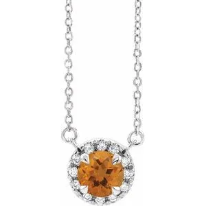 Sterling Silver 3.5 mm Natural Citrine & .03 CTW Natural Diamond 16" Necklace
