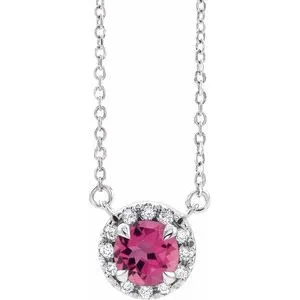 Sterling Silver 4.5 mm Natural Pink Tourmaline & .05 CTW Natural Diamond 16" Necklace