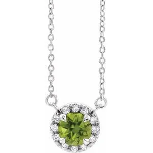 Sterling Silver 5.5 mm Natural Peridot 1/10 CTW Natural Diamond 16" Necklace