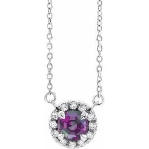 Sterling Silver 6 mm Lab-Grown Alexandrite & 1/6 CTW Natural Diamond 18" Necklace