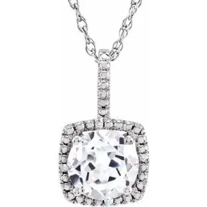 Sterling Silver 7 mm Lab-Created White Sapphire & .015 CTW Diamond 18" Necklace