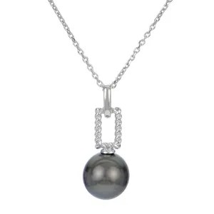 Sterling Silver (9-10mm)Tahitian Pearl Polish & Twisted Pendant on Cable Chain