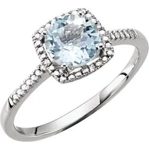 Sterling Silver Aquamarine & .01 CTW Diamond Ring Size 6