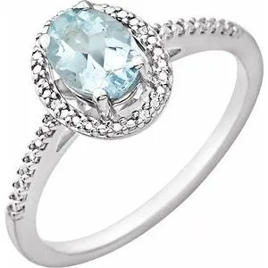 Sterling Silver Aquamarine & .01 CTW Diamond Ring