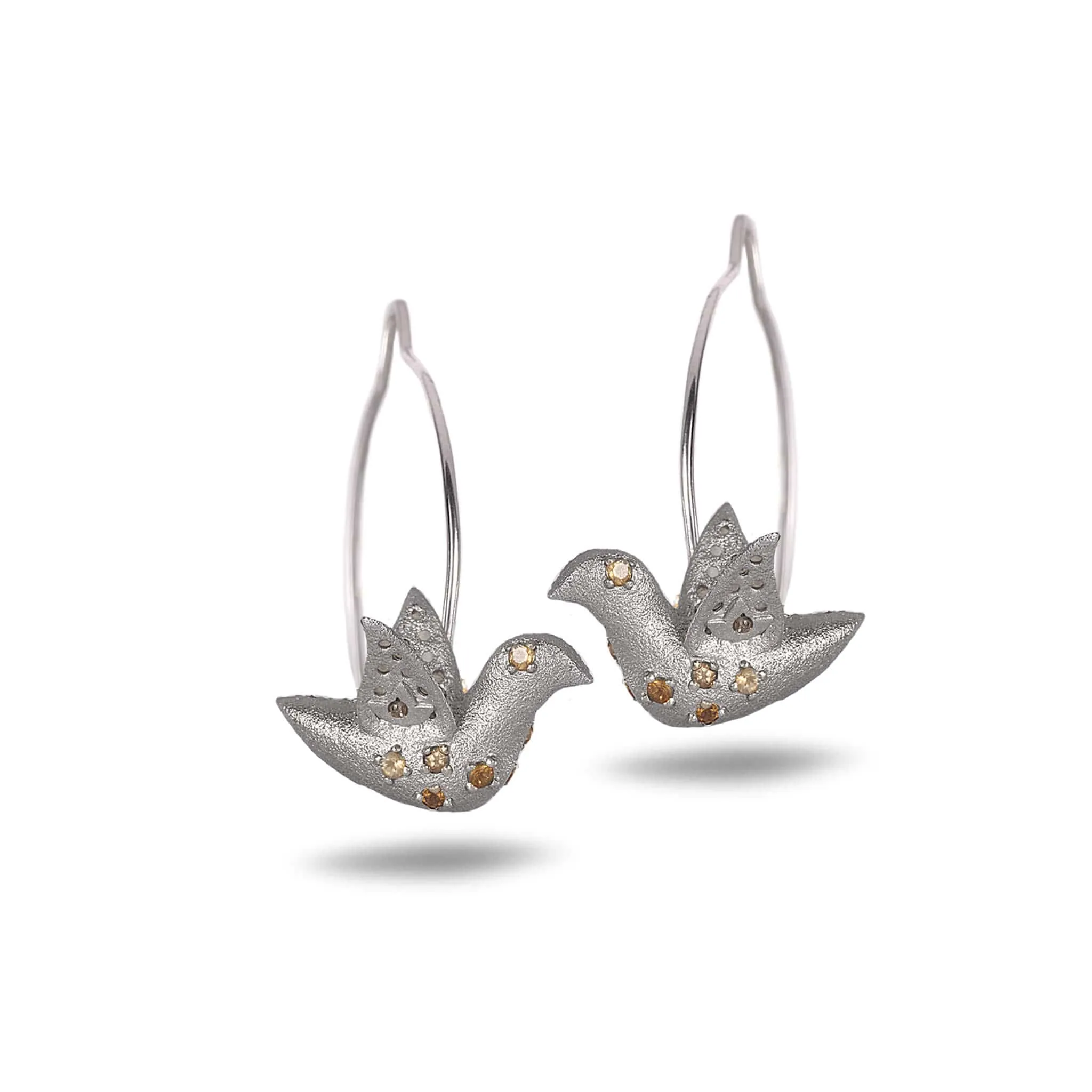 Sterling Silver Citrine Dove Drop Earrings