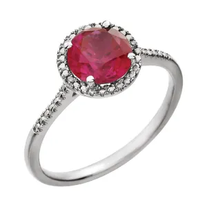 Sterling Silver Lab-Grown Ruby & .01 CTW Diamond Ring