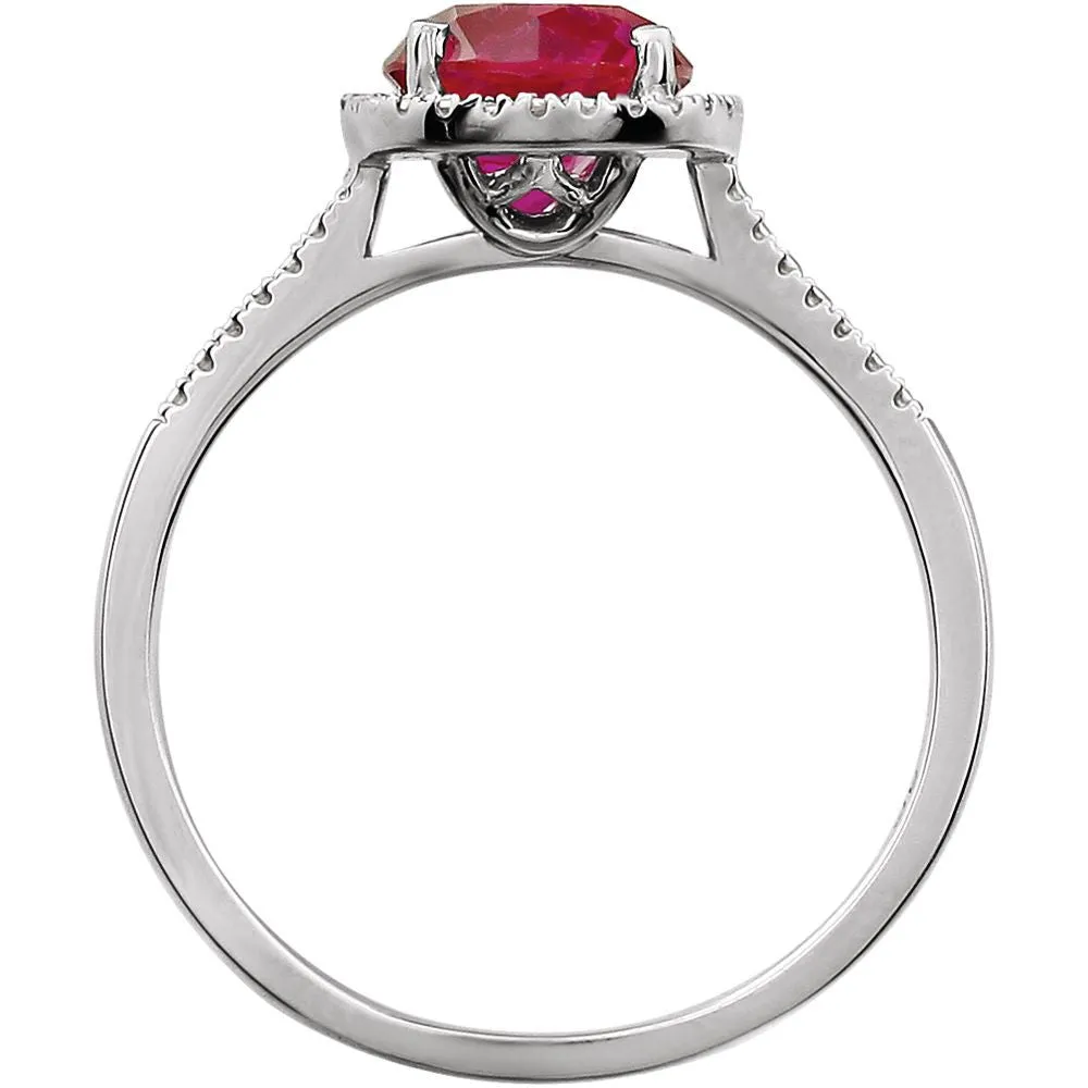 Sterling Silver Lab-Grown Ruby & .01 CTW Diamond Ring