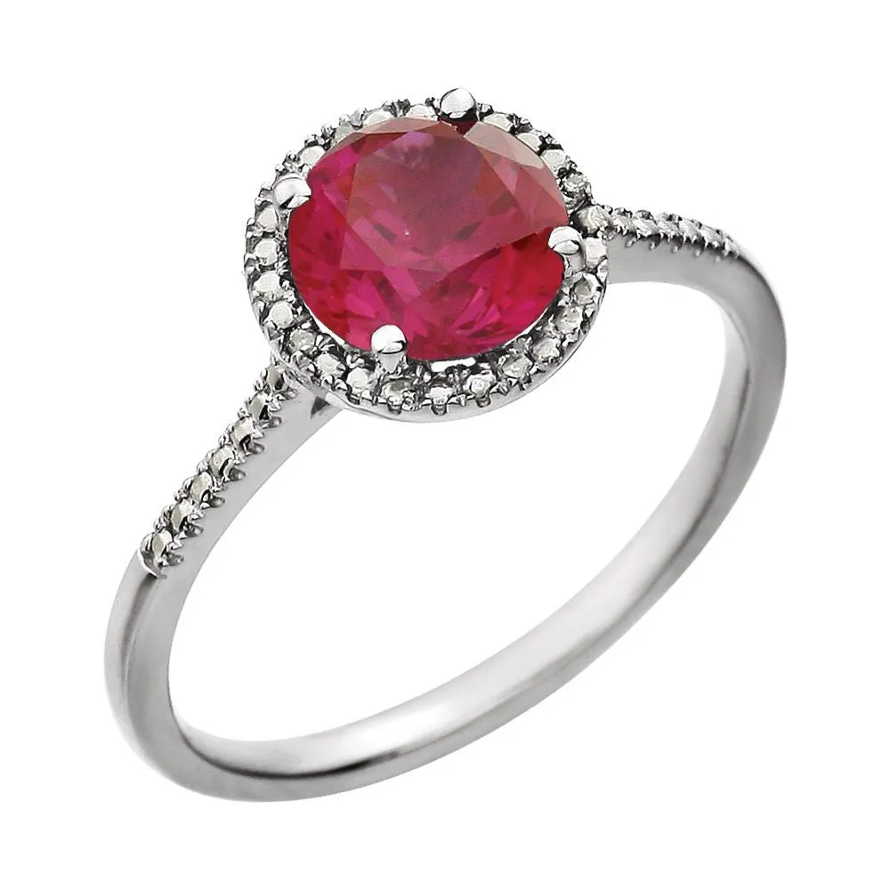 Sterling Silver Lab-Grown Ruby & .01 CTW Diamond Ring