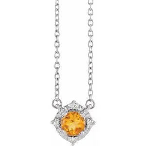 Sterling Silver Natural Citrine & .04 CTW Natural Diamond Halo-Style 18" Necklace
