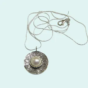 Sterling Silver necklace , necklace with pearl,  gift for mom , Bohemian jewelry, Bluenoemi jewelry
