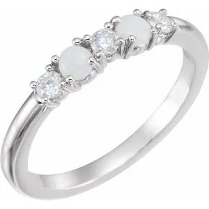 Sterling Silver Opal & 1/5 CTW Diamond Stackable Ring