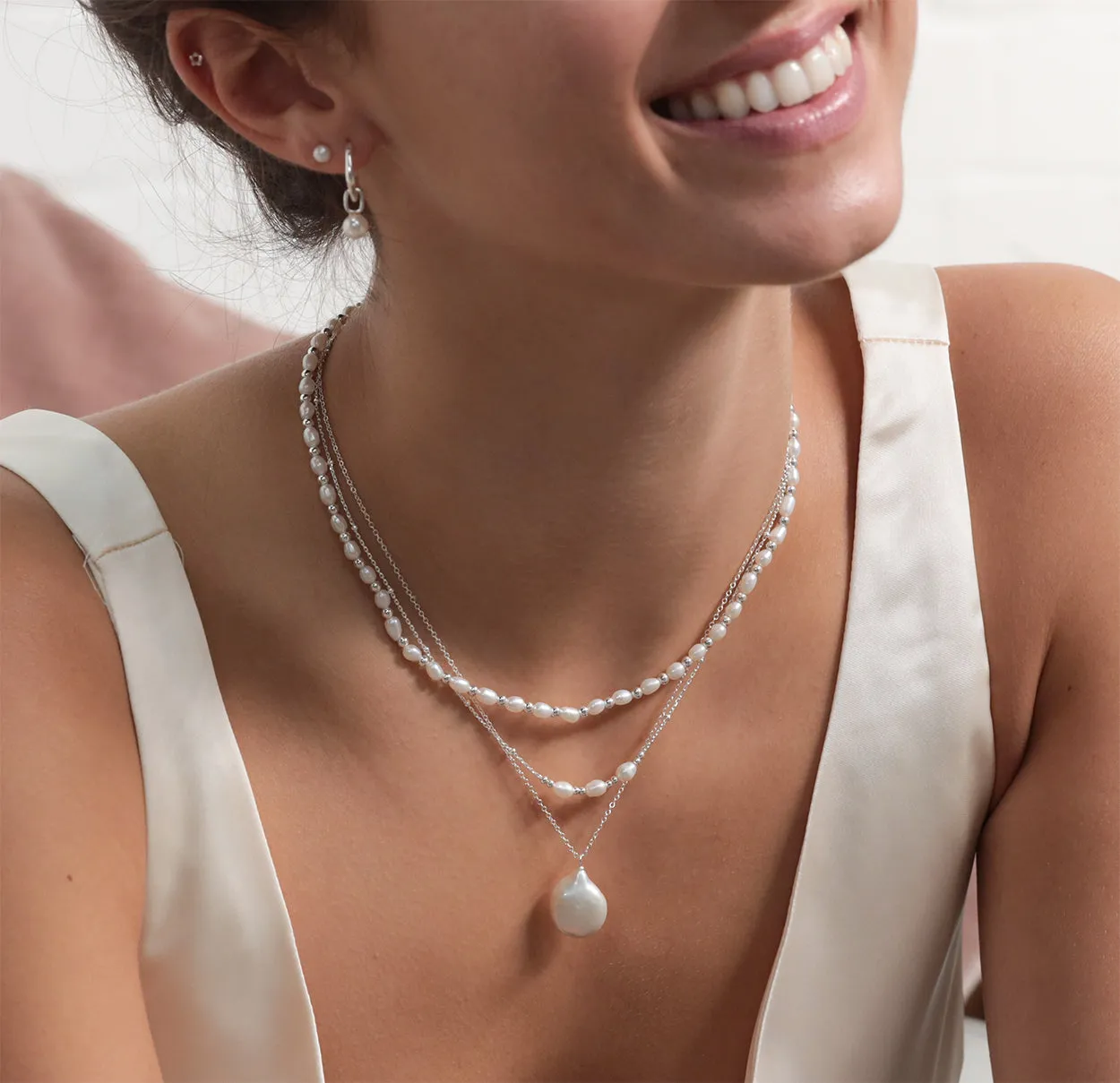 Sterling Silver Pearl Bead Necklace