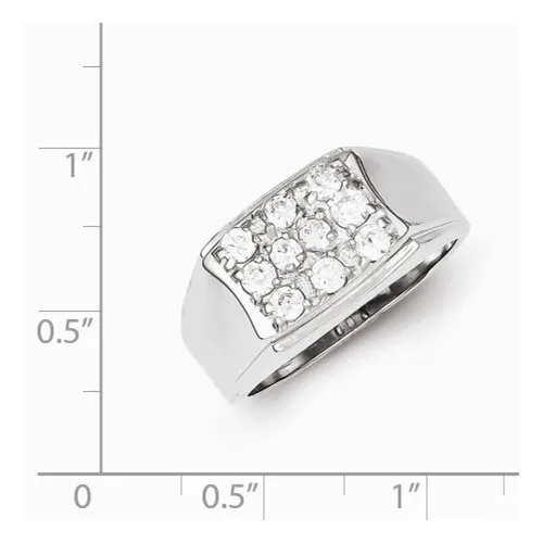 Sterling Silver Rhodium Plated CZ Mens Ring