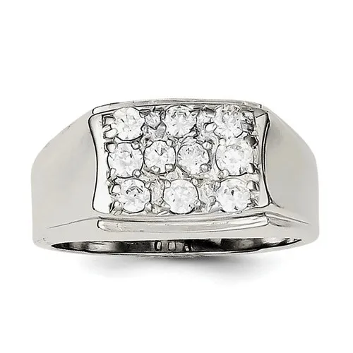Sterling Silver Rhodium Plated CZ Mens Ring