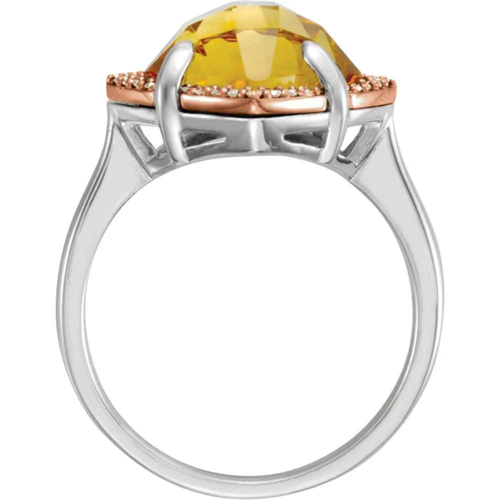Sterling Silver Rose Gold Plated Citrine & 1/8 CTW Diamond Ring Size 8