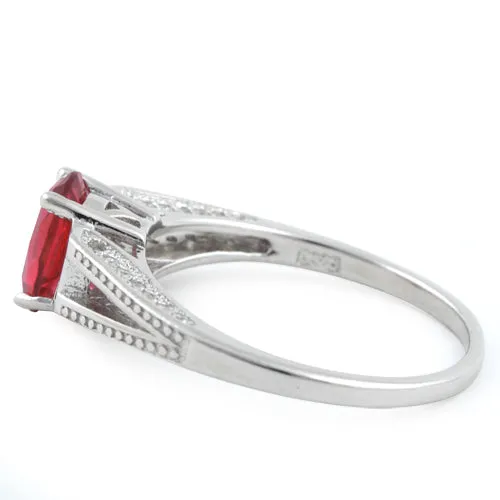 Sterling Silver Ruby Oval Cut CZ Ring