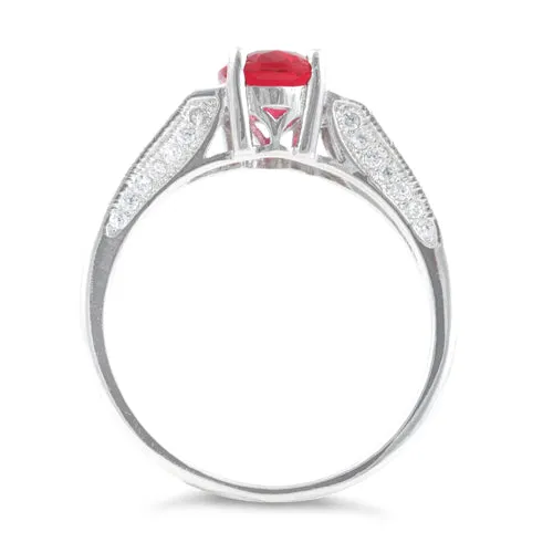 Sterling Silver Ruby Oval Cut CZ Ring
