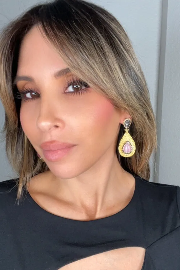 Teardrop Gemstone & Crystal Brass Dangle Earring