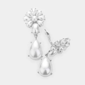 Teardrop Pearl Oval Floral Evening Clip On Earrings