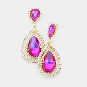 Teardrop Purple Crystal Dangle Gold Evening Earrings