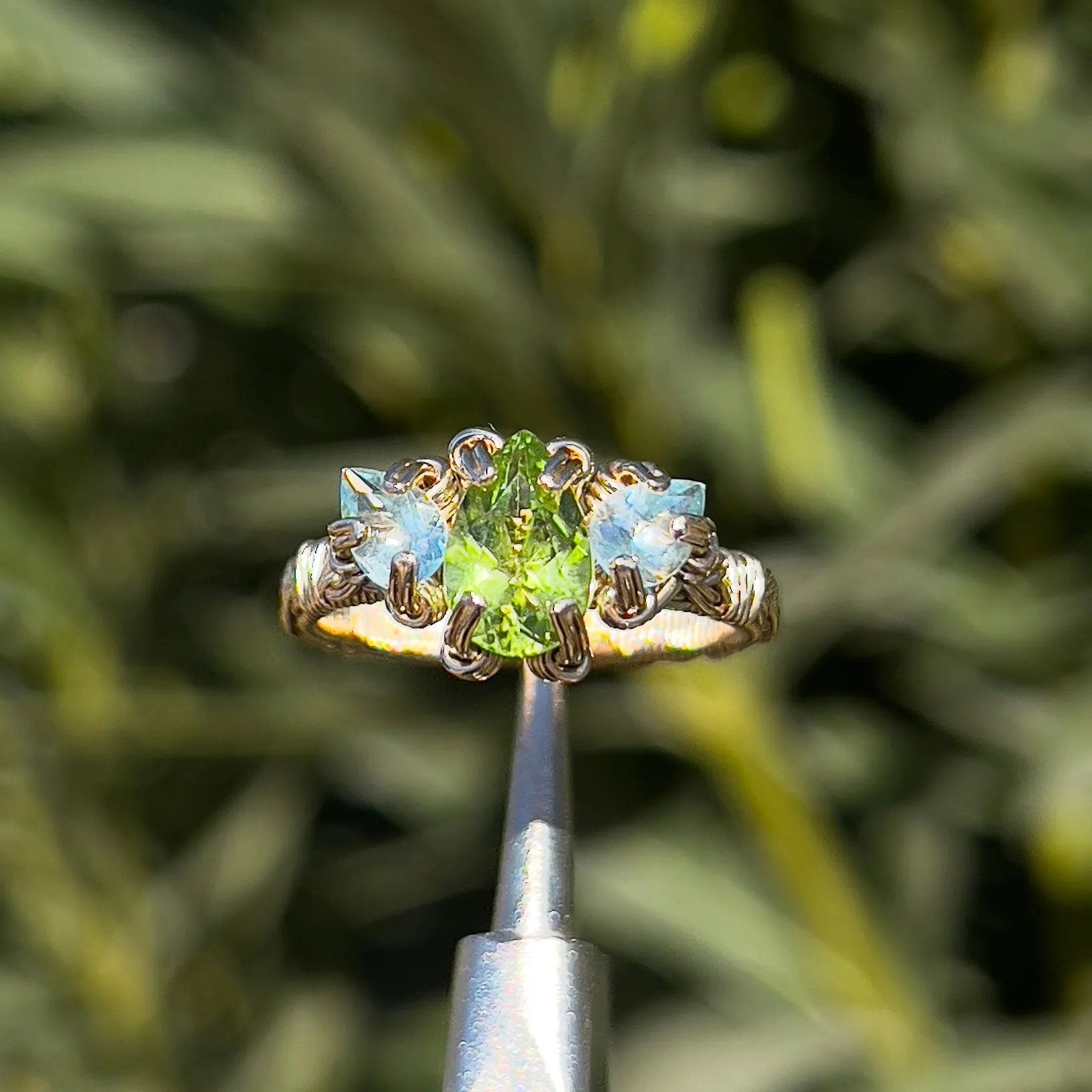 The Orna Trio Ring ✵ Aquamarine Side Stones✵