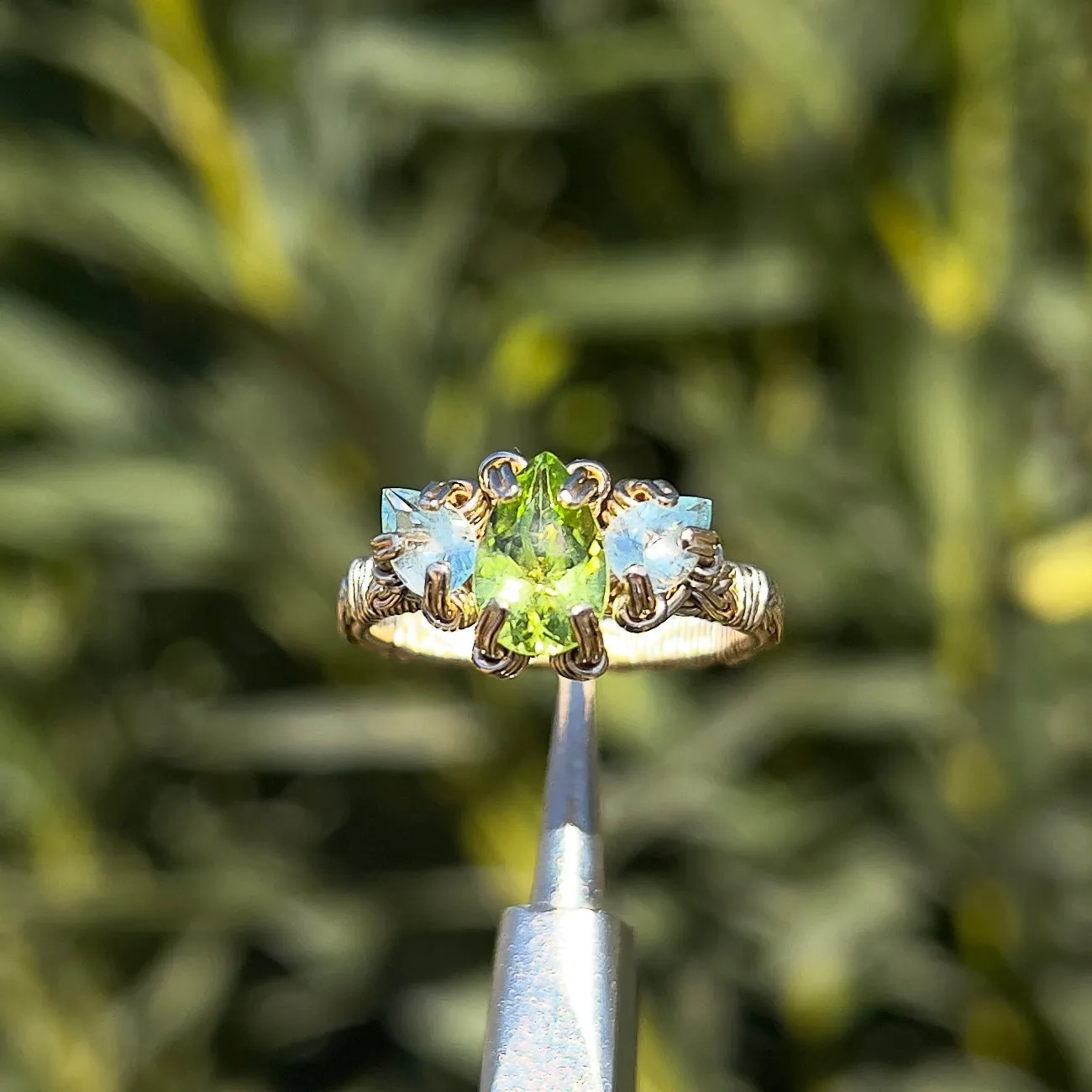 The Orna Trio Ring ✵ Aquamarine Side Stones✵