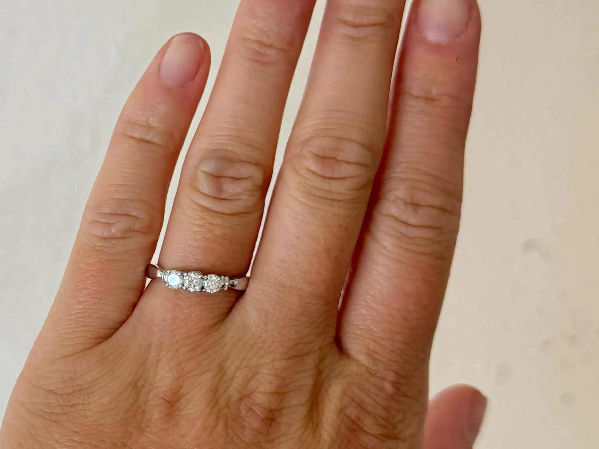 Three Brilliant Diamond Band Ring 18k White Gold