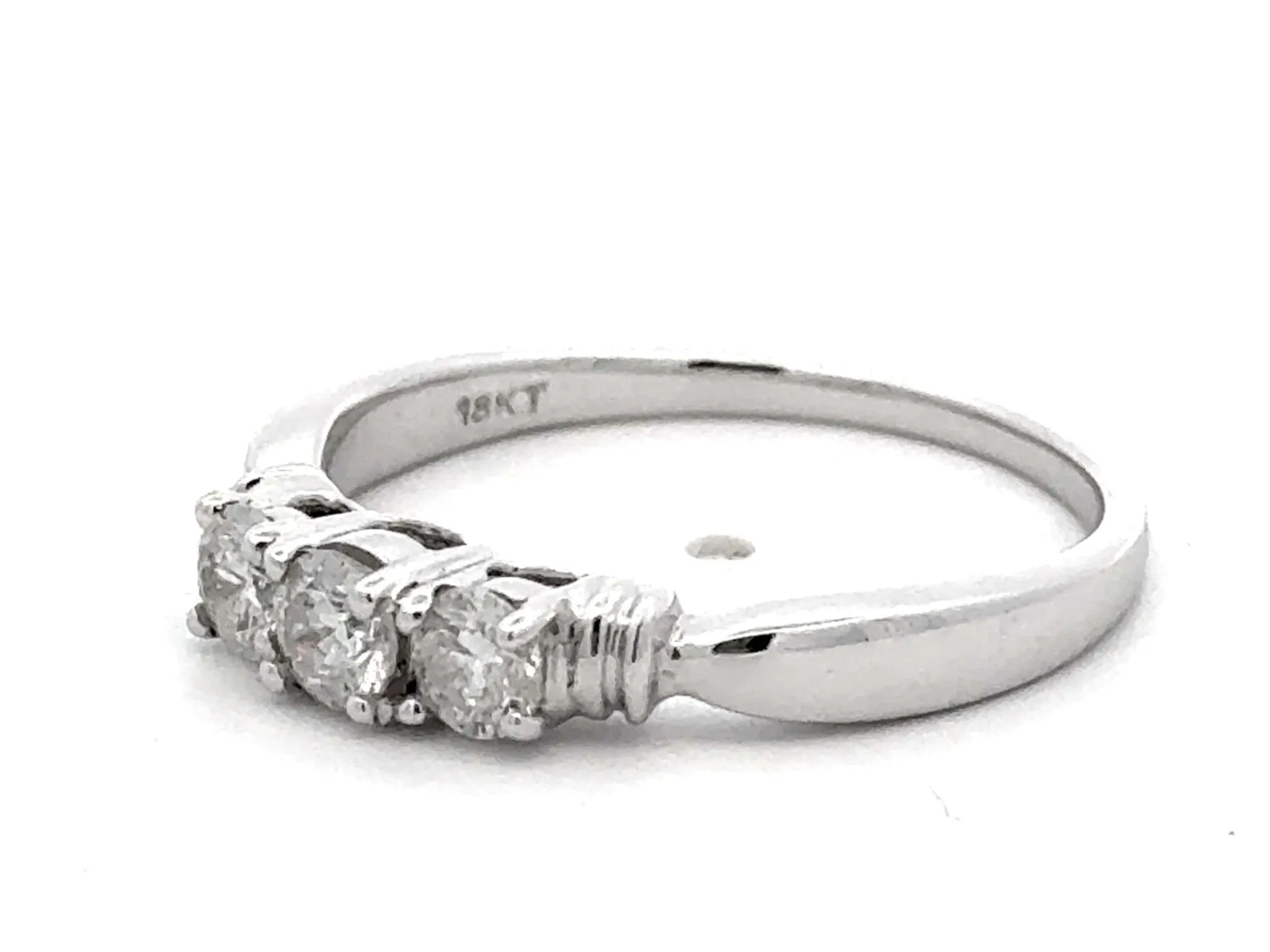 Three Brilliant Diamond Band Ring 18k White Gold