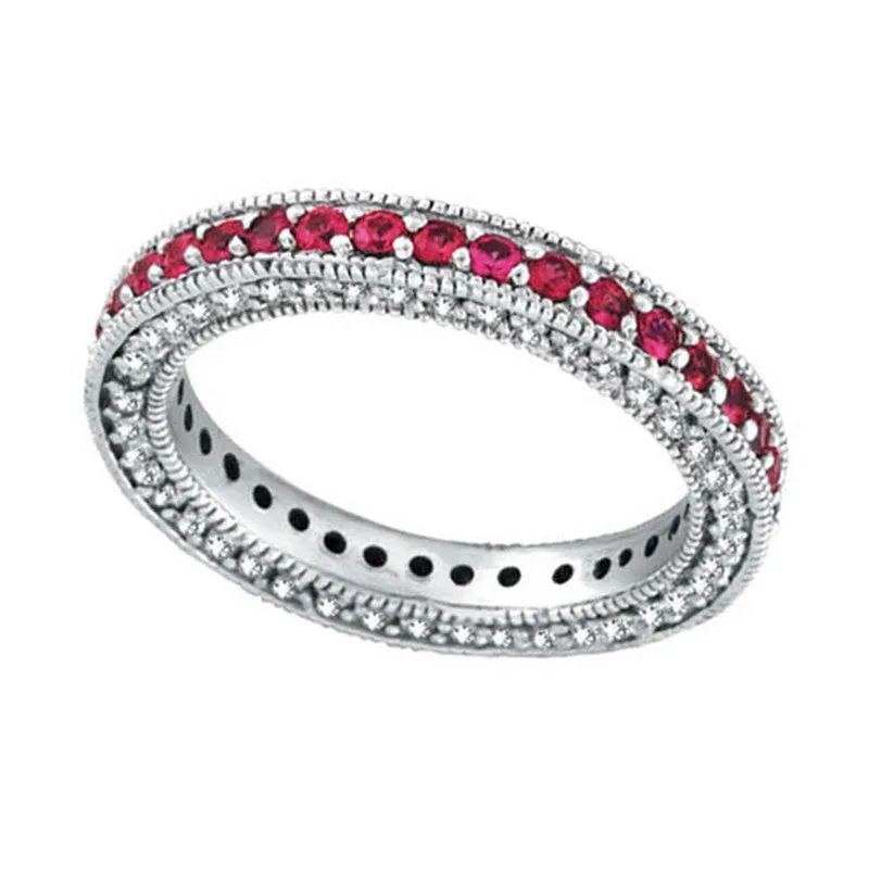 THREE SIDED ROSE SAPPHIRE & DIAMOND ETERNITY BAND RING 14K GOLD (1.46 CTW)