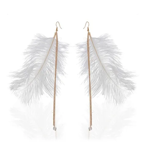 TID | Feather Dangles with gold chain drop  Earrings White