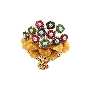 Tiffany & Co 3.30 Carat Ruby Sapphire Emerald 0.20 Carat Diamond 18K YG Brooch