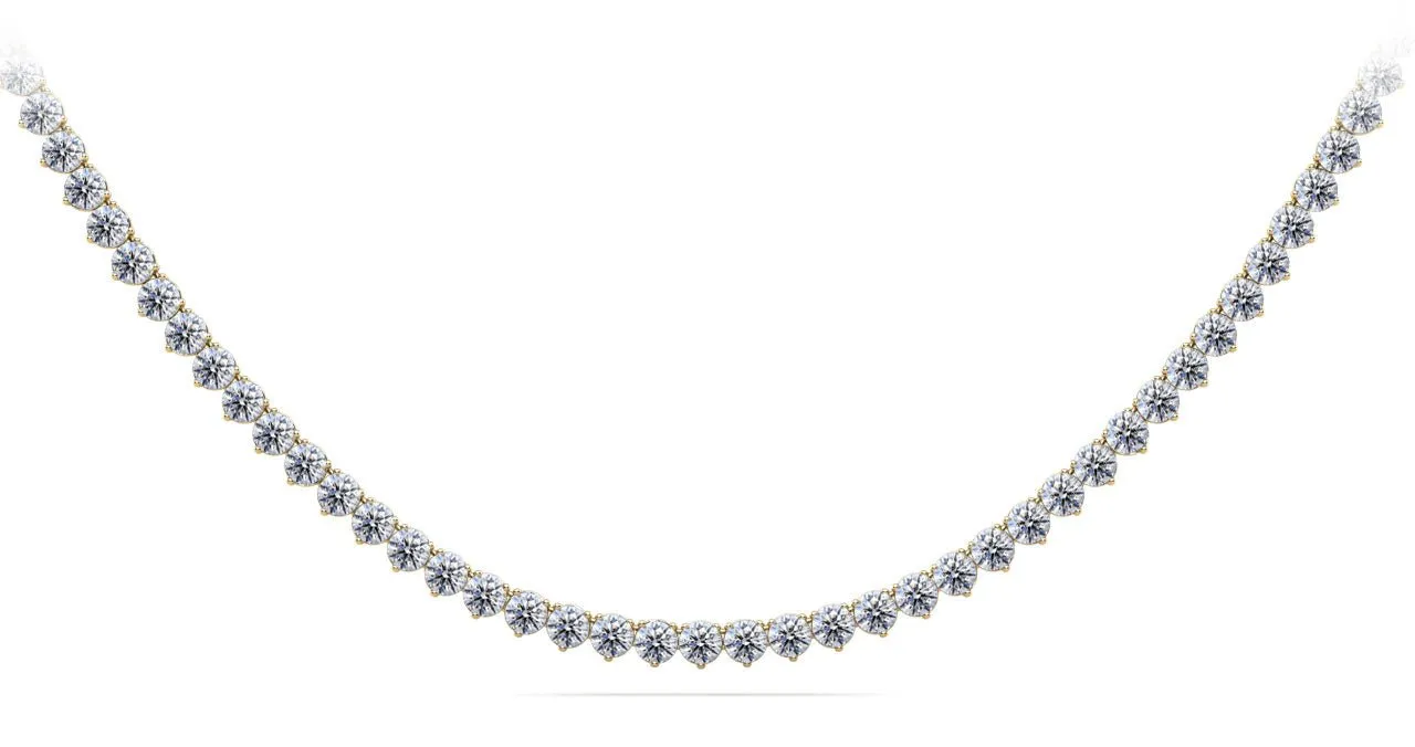 Timeless Three Prong Riviera Diamond Tennis Diamond Necklace with 13.34 ct.(finished) 3mm