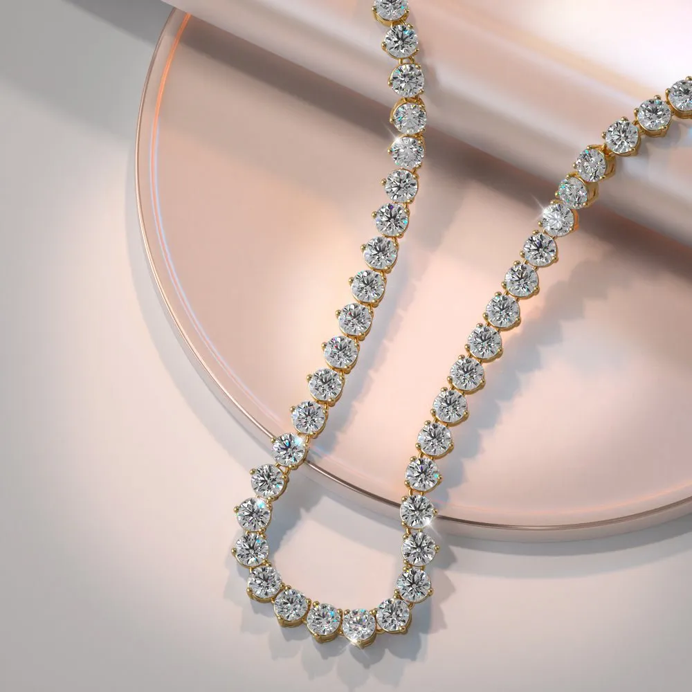 Timeless Three Prong Riviera Diamond Tennis Diamond Necklace with 13.34 ct.(finished) 3mm