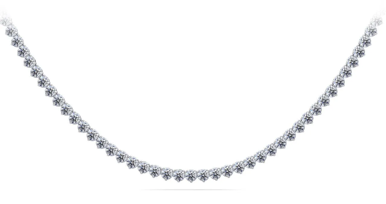 Timeless Three Prong Riviera Diamond Tennis Diamond Necklace with 13.34 ct.(finished) 3mm