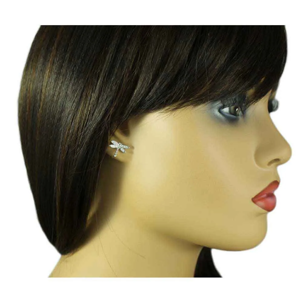 Tiny Crystal Dragonfly Stud Pierced Earring - REC771