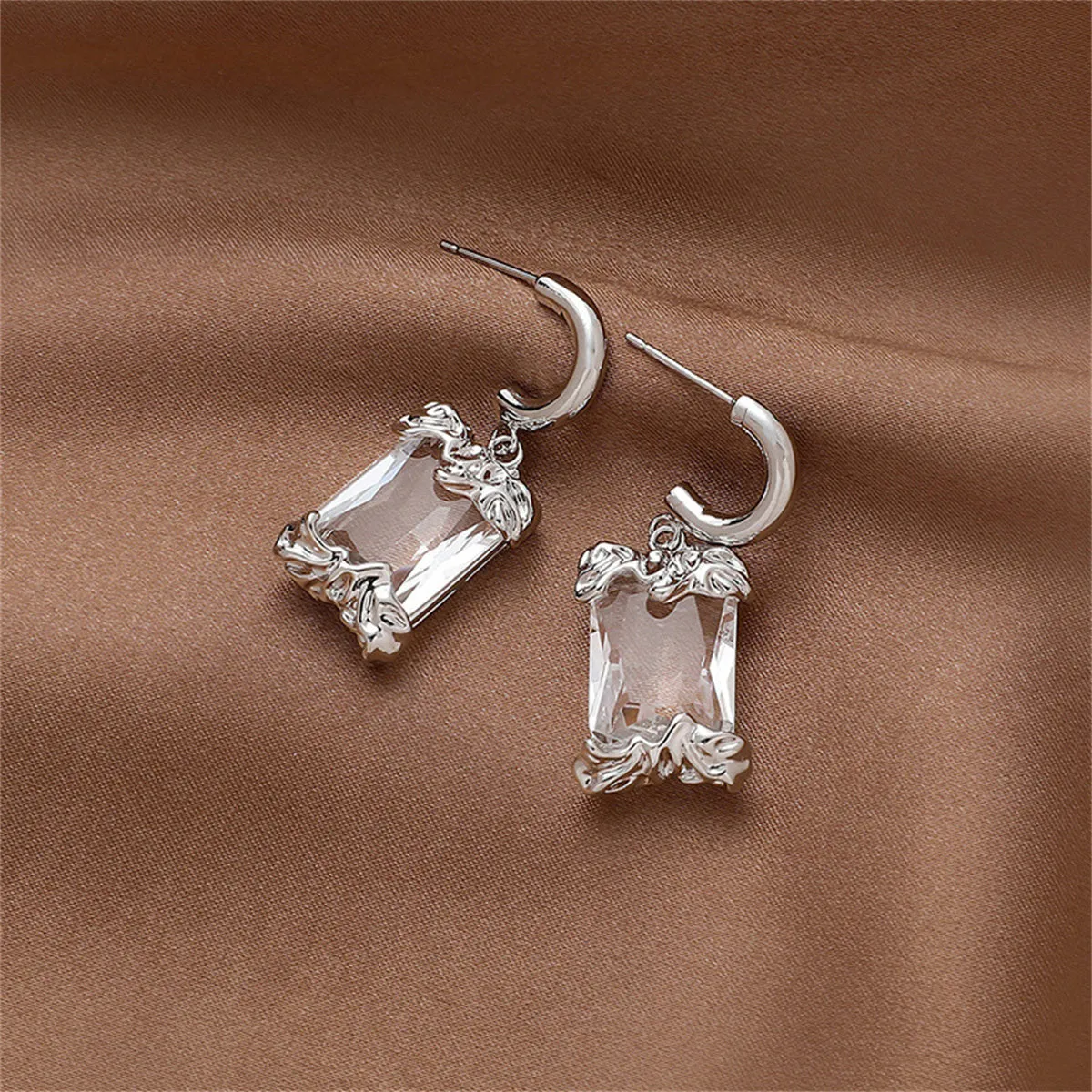 Translucent Crystal & Silver-Plated Ice Cube Drop Earrings