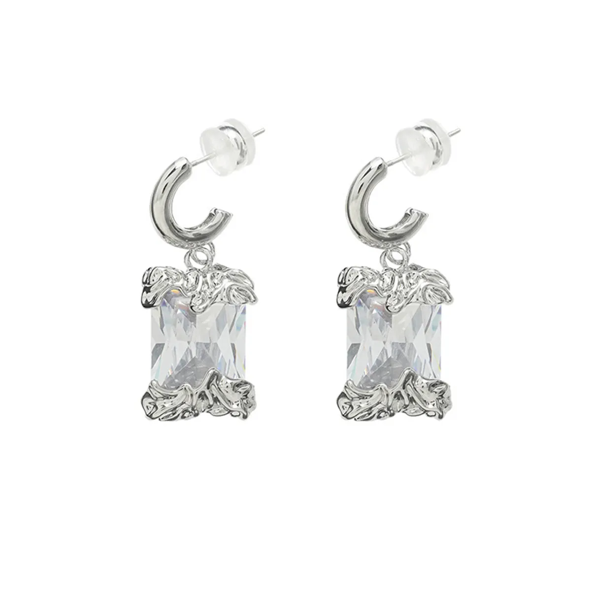 Translucent Crystal & Silver-Plated Ice Cube Drop Earrings