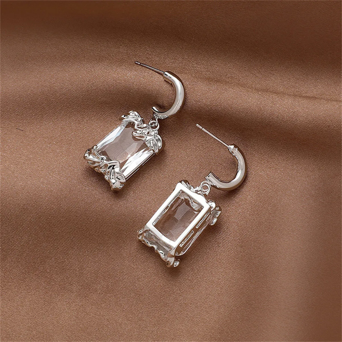 Translucent Crystal & Silver-Plated Ice Cube Drop Earrings