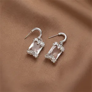 Translucent Crystal & Silver-Plated Ice Cube Drop Earrings