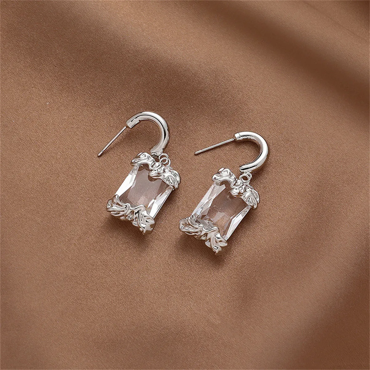 Translucent Crystal & Silver-Plated Ice Cube Drop Earrings