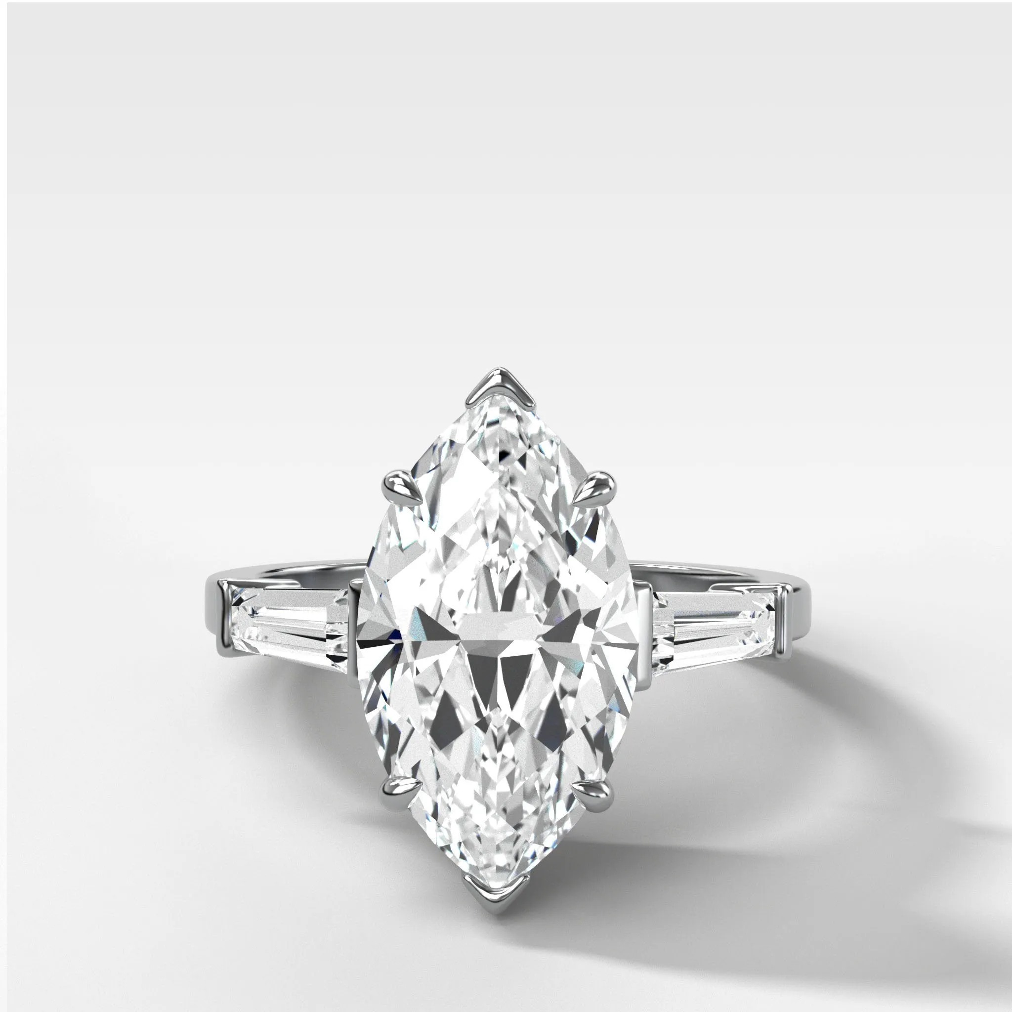 Translunar Tapered Baguette Engagement Ring With Marquise Cut Diamond
