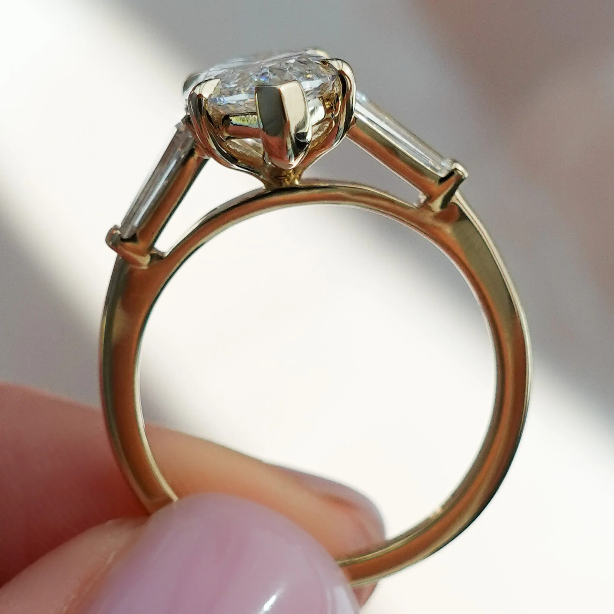 Translunar Tapered Baguette Engagement Ring With Marquise Cut Diamond