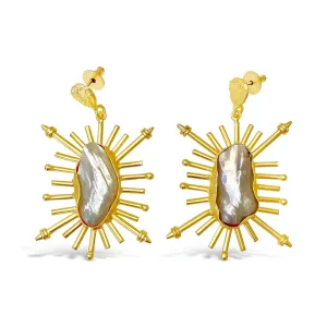 Tribal Statement Earrings - Baroque Pearl