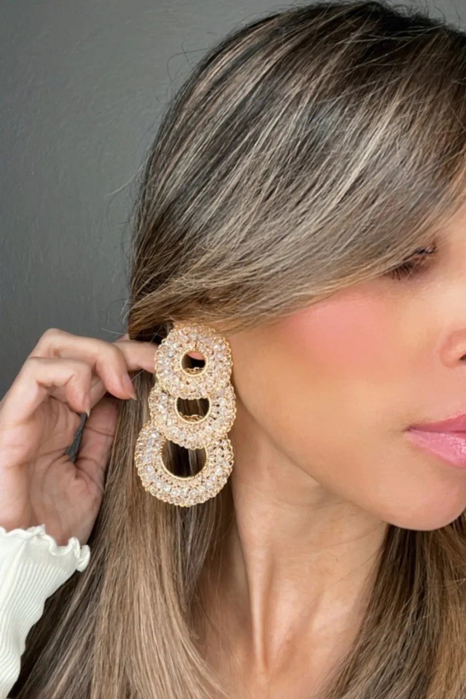 Triple Circle Crystal Statement Earring