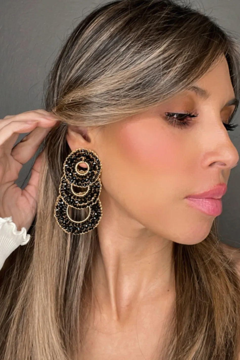 Triple Circle Crystal Statement Earring
