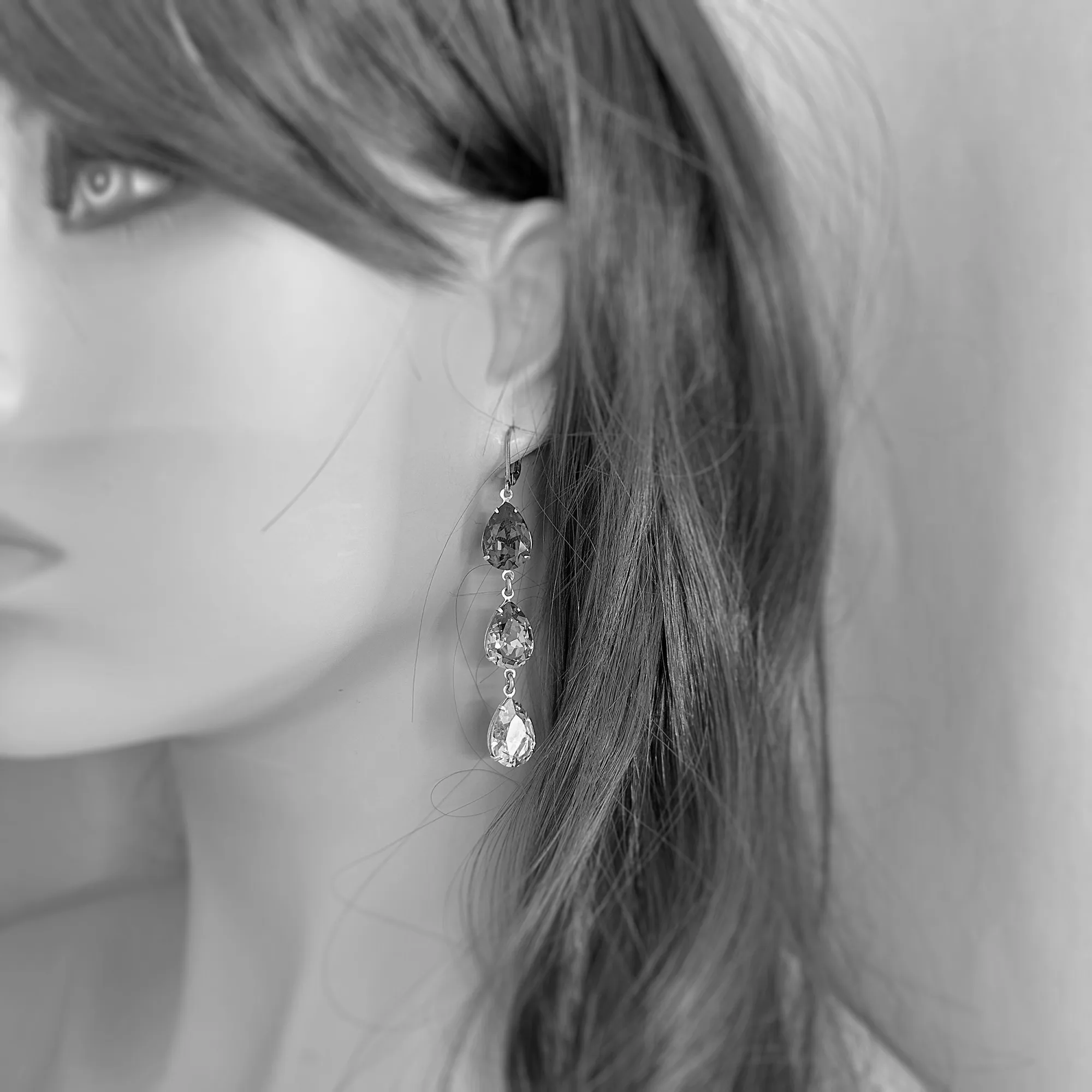 Triple Pear Long Lever Back Earrings • Rose Pink Ombre