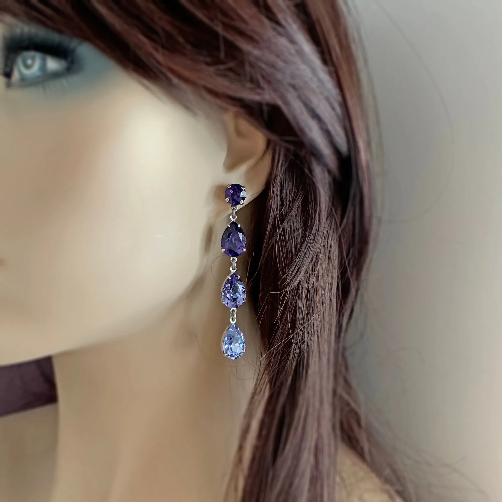 Triple Pear Long Post Earrings • Purple Ombre