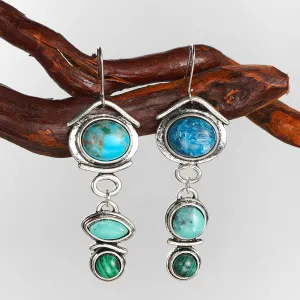 Turquoise & Crystal Silver-Plated Tiered Drop Earrings