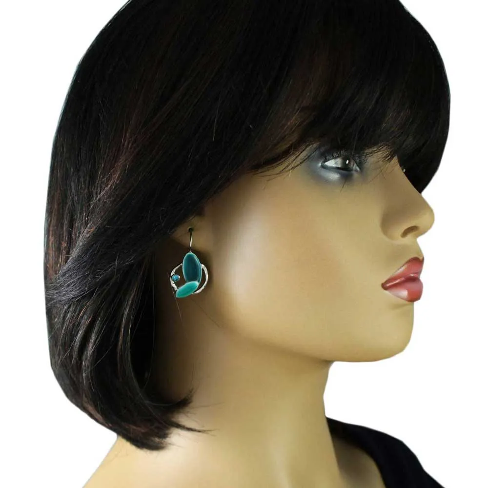 Turquoise Blue Enamel Ovals Crystal Pierced Earring - RSN332E