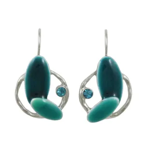 Turquoise Blue Enamel Ovals Crystal Pierced Earring - RSN332E